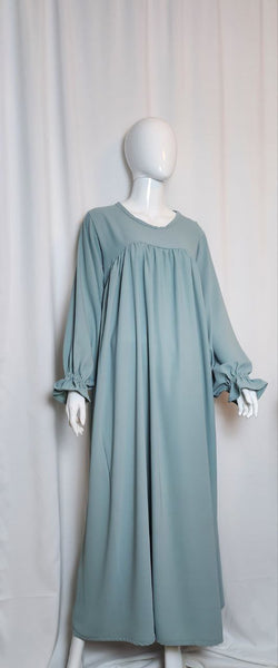 Lyx  crepe mintgrön, abaya m veck, ballong